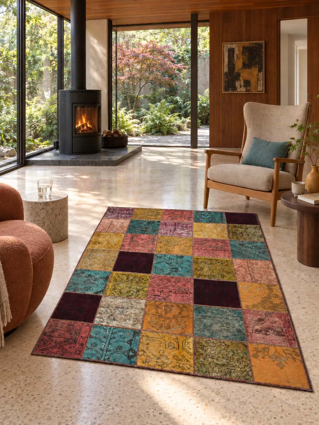 Persian Rey Patchwork Rug, 150x210 cm, multicoloured — In a room