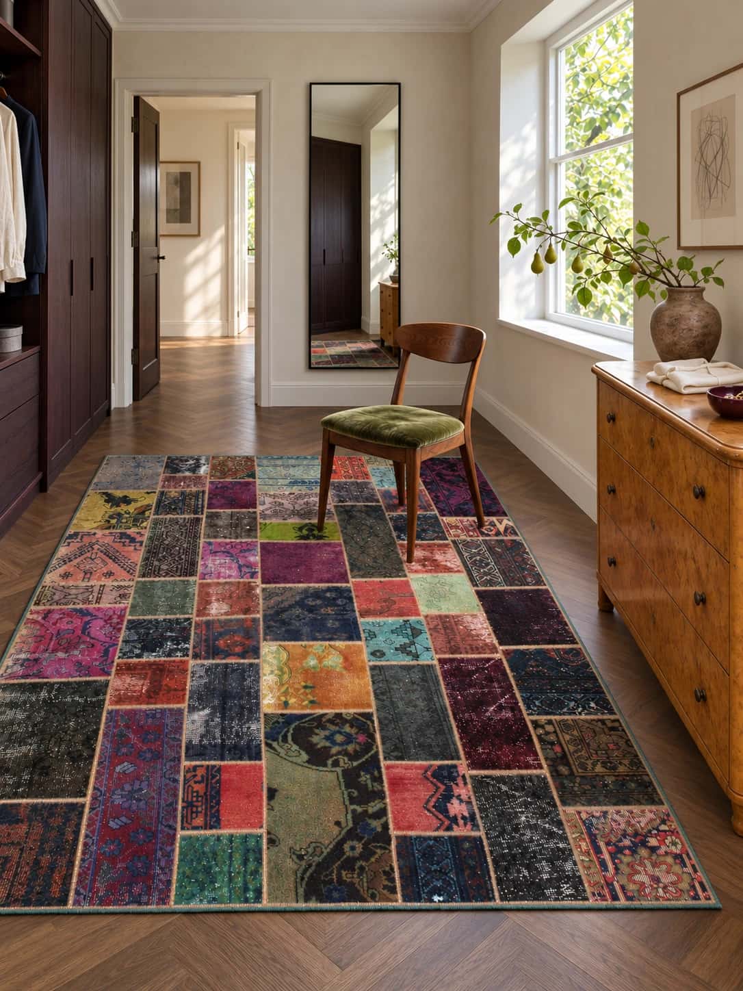 Persian Rey Patchwork Rug, 168x220 cm, multicolored — In a room