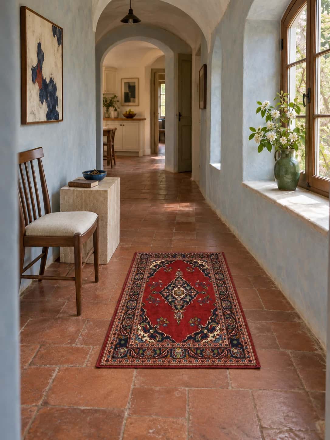 Persian Kashan rug, floral, 83x137 cm, mainly red — In a room
