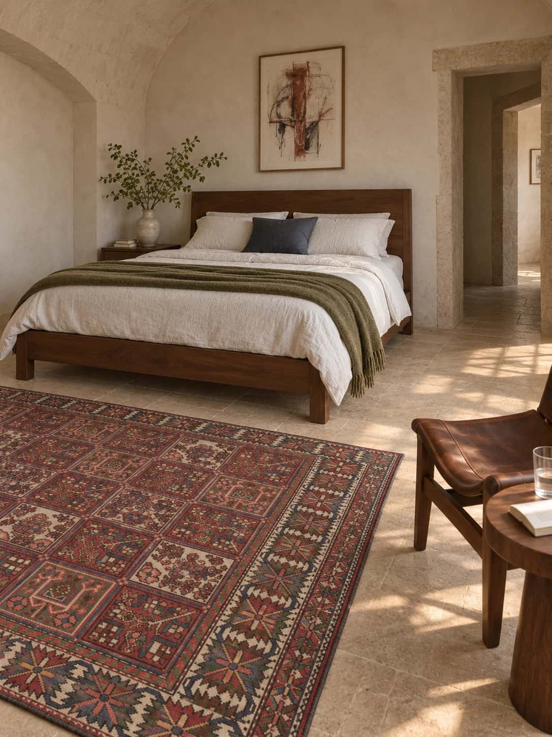 Persian rug, 193x274 cm, mainly red — In a room