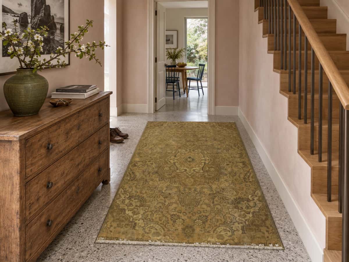 Persian rug, vintage, 134x232 cm, mainly yellow — In a room