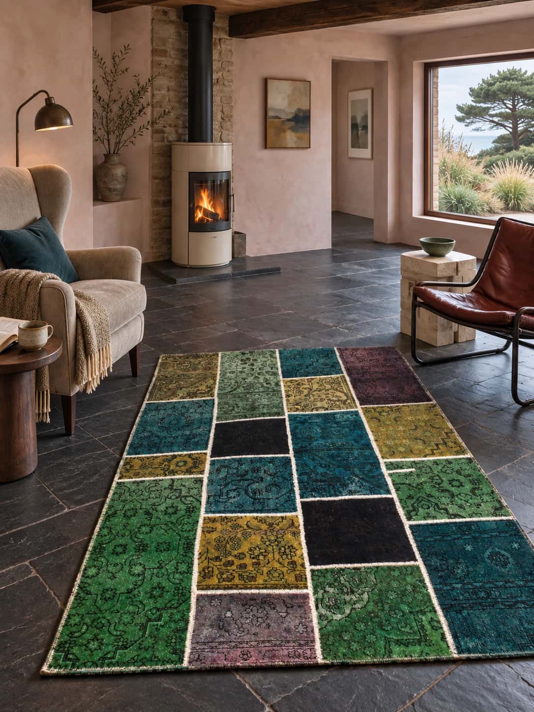 Persian Rey Patchwork Rug, 140x200 cm, multicolored — In a room