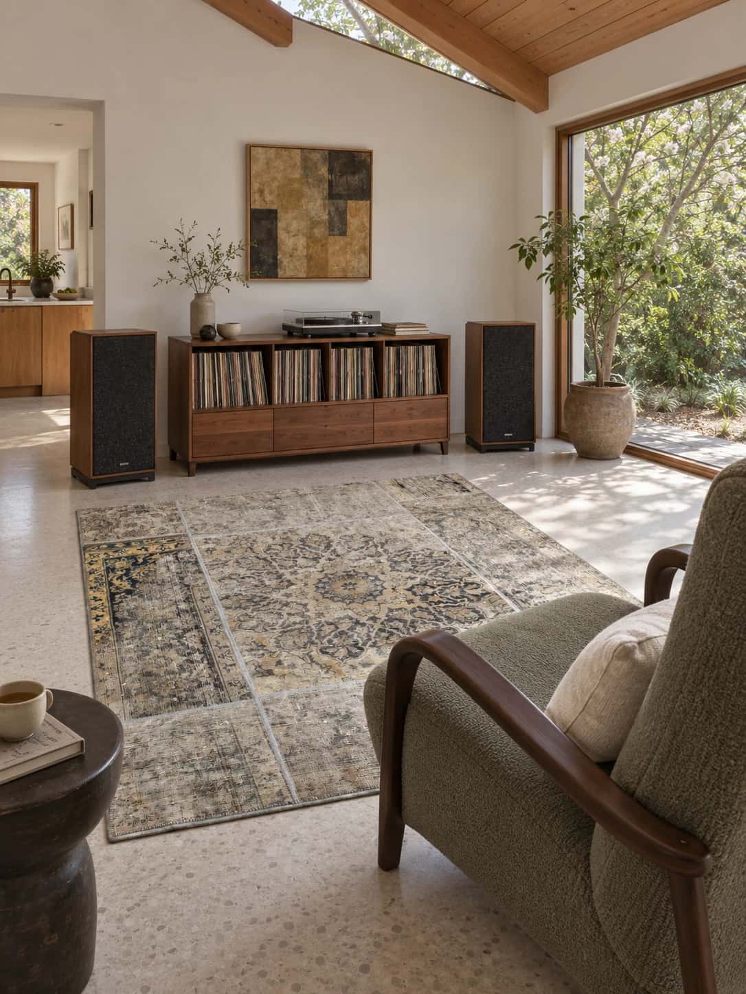Persian Rey Patchwork Rug, 160x178 cm, mainly beige and cream — In a room