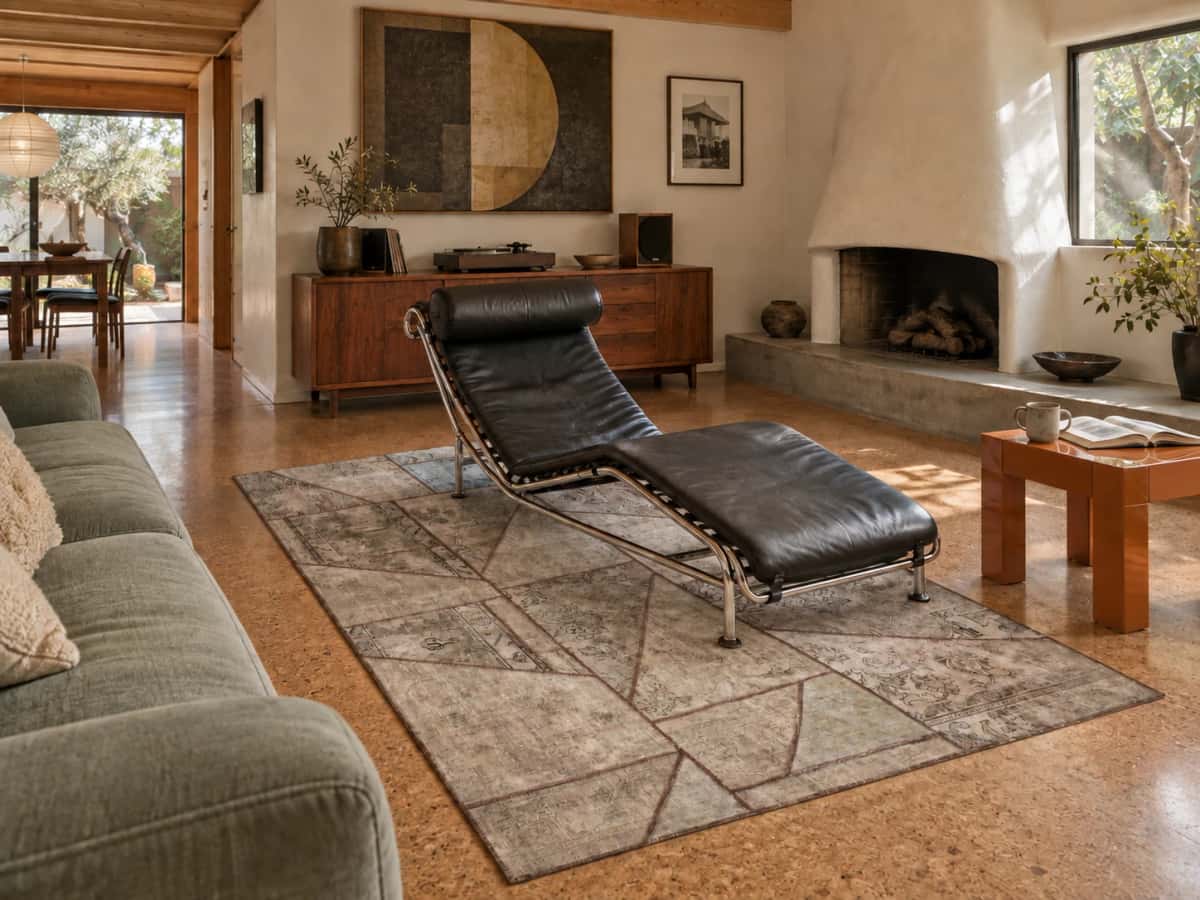 Persian Rey Patchwork Rug, 160x238 cm, mainly beige and brown — In a room