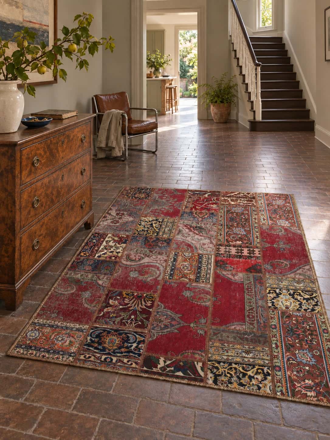 Dywan patchwork perski Rey, 151x206 cm, głównie czerwony — We wnętrzu