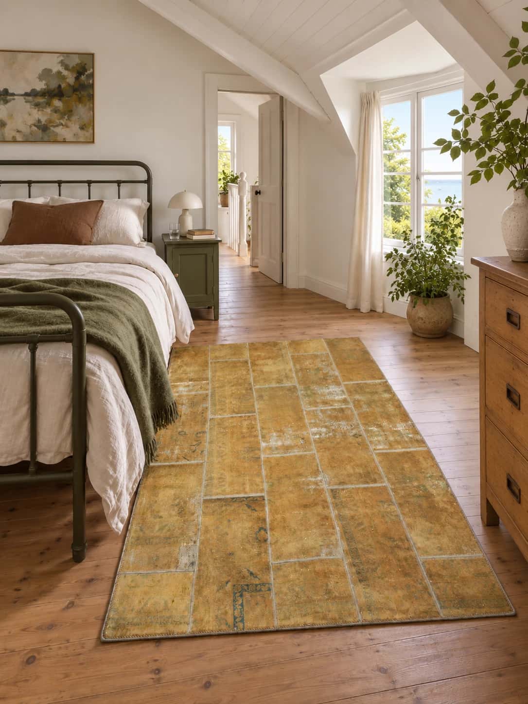 Persian Rey Patchwork Rug, 150x202 cm, mainly yellow — In a room