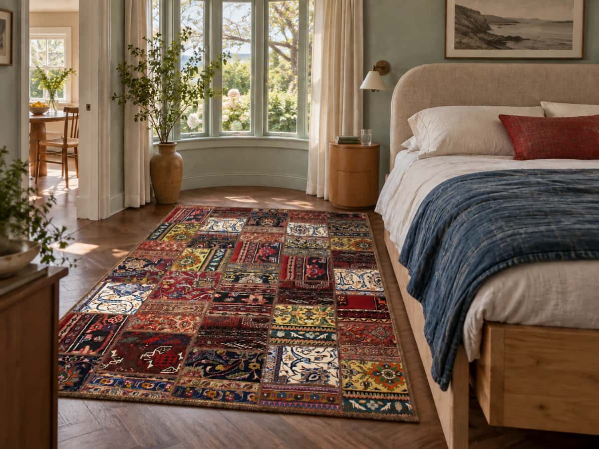 Persian Rey Patchwork Rug, 150x202 cm, mainly red — In a room