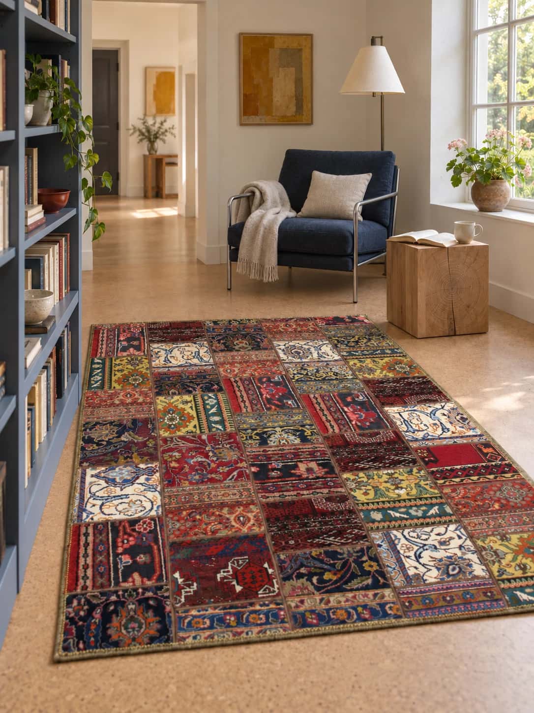 Persian Rey Patchwork Rug, 150x202 cm, mainly red — In a room