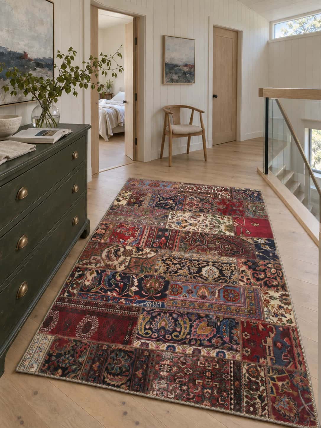 Persian Rey Patchwork Rug, 152x236 cm, mainly red and yellow — In a room