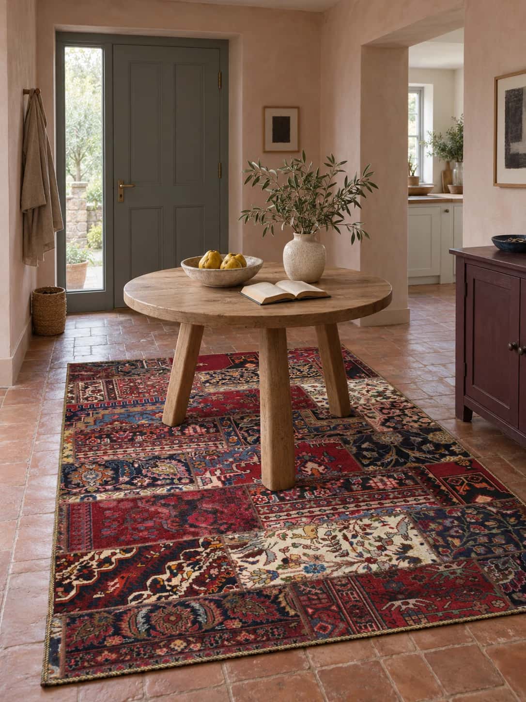 Persian Rey Patchwork Rug, 151x235 cm, mainly red — In a room