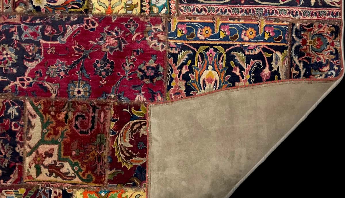 Persian rug of Rey style in dimensions 200 centimeters length by 150 centimeters width with mainly red and colorful colors — Corner & edge