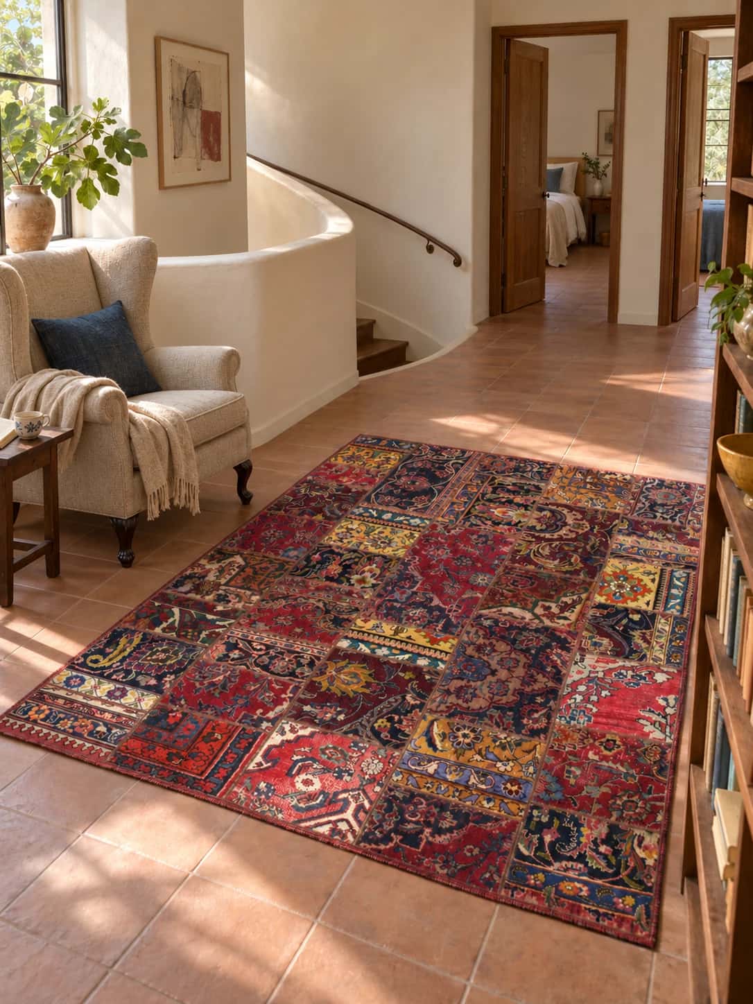 Persian Rey Patchwork Rug, 150x200 cm, mainly red — In a room