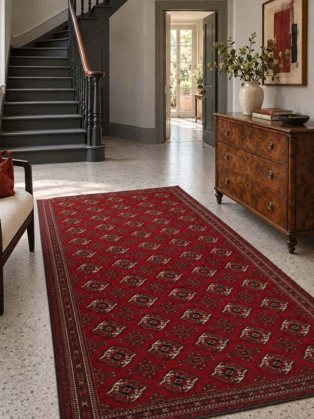 Persian rug, oriental, 173x268 cm, mainly red — In a room