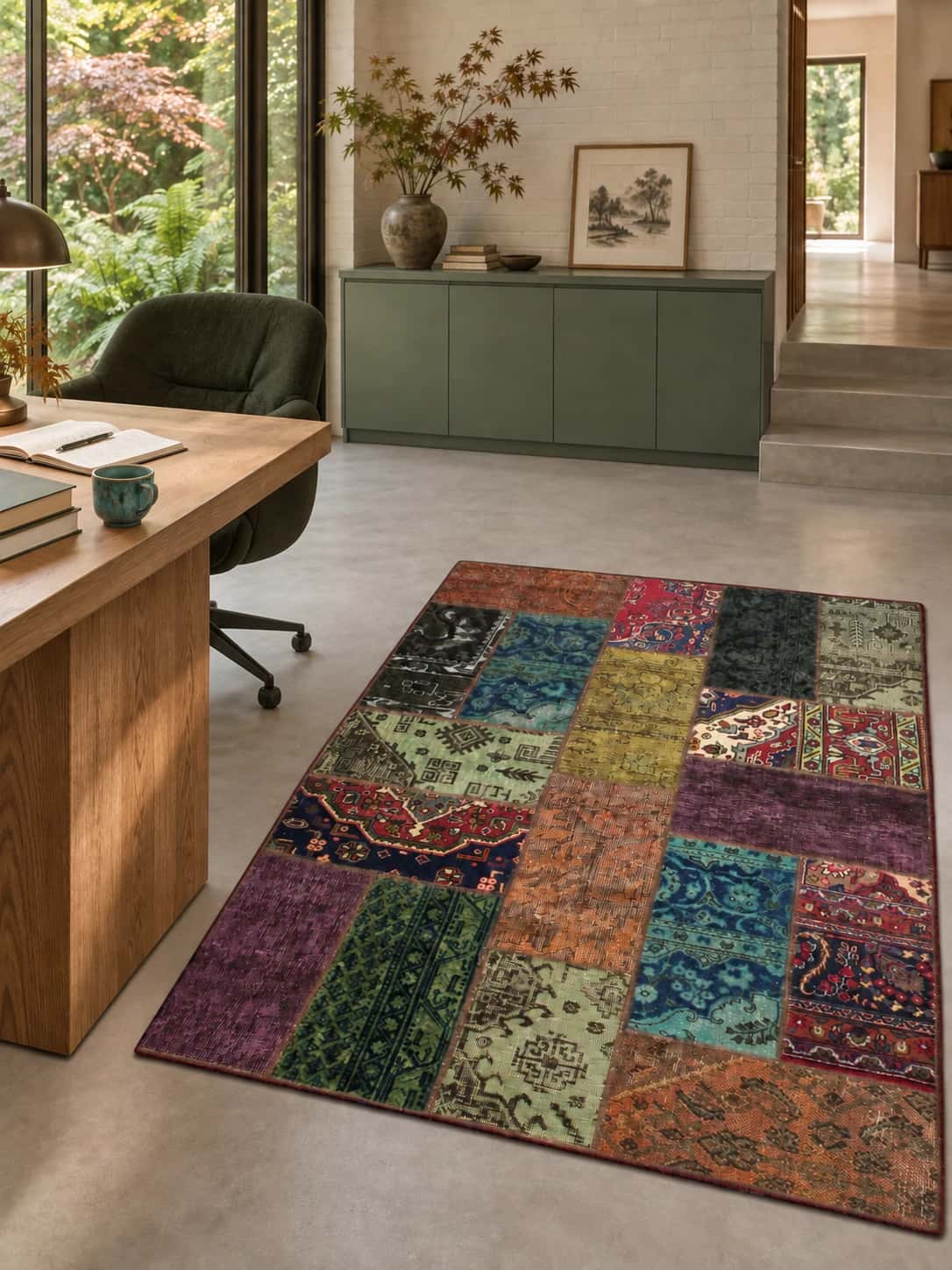 Persian Rey Patchwork Rug, 150x207 cm, multicolored — In a room