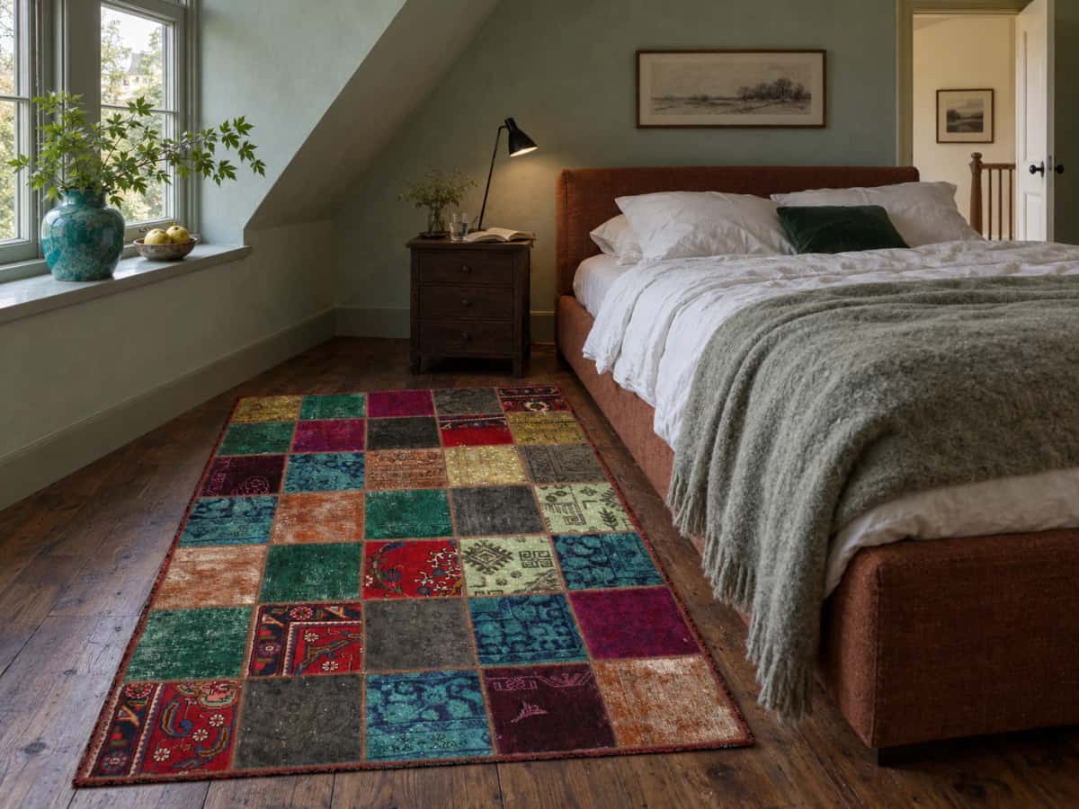 alfombra persa de estilo Rey en dimensiones 210 centímetros de largo por 152 centímetros de ancho con colores principalmente colorido — En una habitación