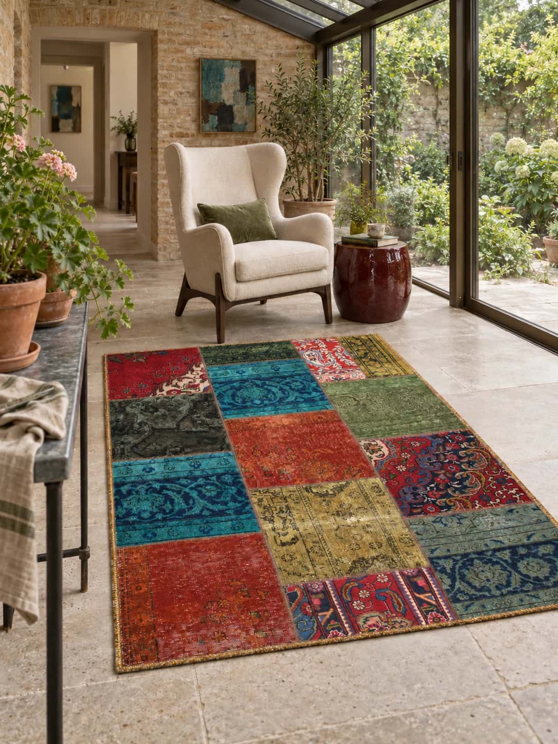 Persian Rey Patchwork Rug, 152x202 cm, multicoloured — In a room