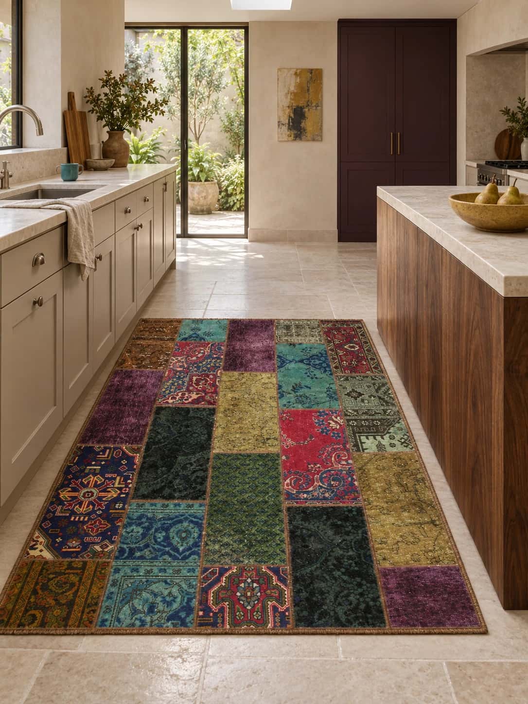 Alfombra patchwork persa Rey, 152x205 cm, de colores variados — En una habitación