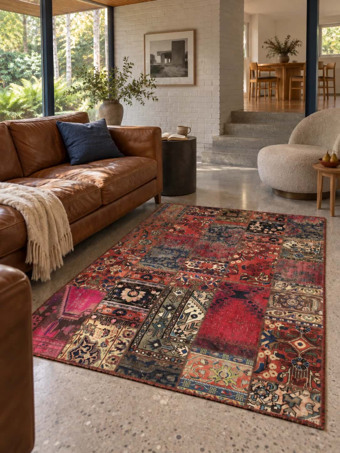 Persian Rey Patchwork Rug, 151x204 cm, mainly red — In a room
