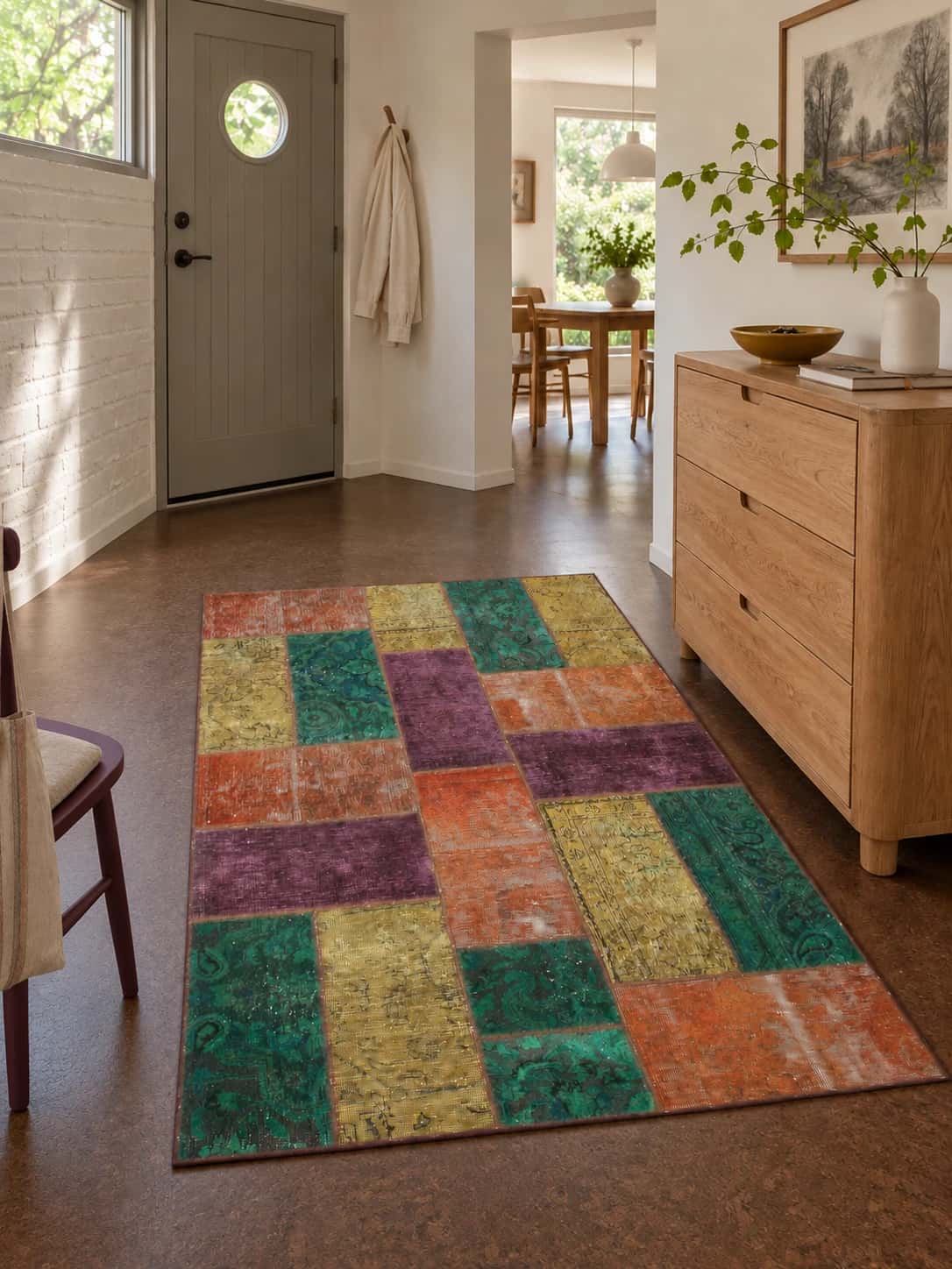 Alfombra patchwork persa Rey, 150x210 cm, de colores variados — En una habitación