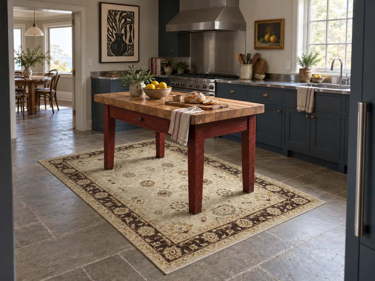 Pakistani Ziegler Rug, 144x205 cm, mainly yellow and brown — In a room