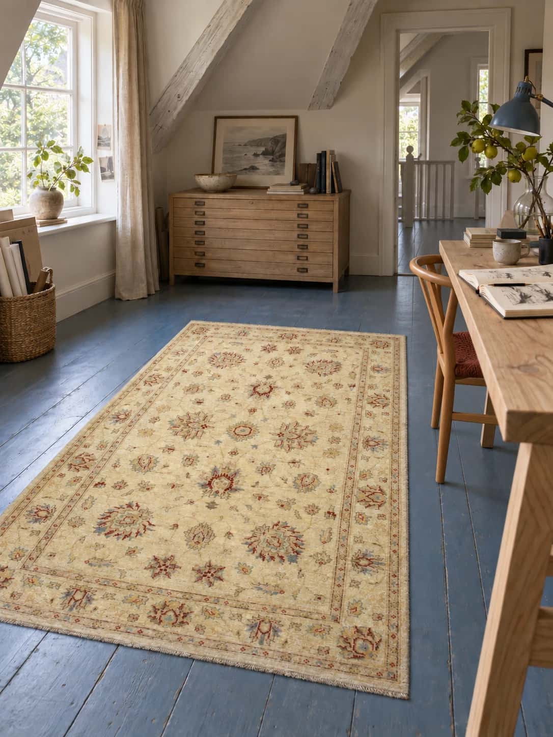 Pakistani Ziegler Rug, 137x216 cm, mainly yellow — In a room