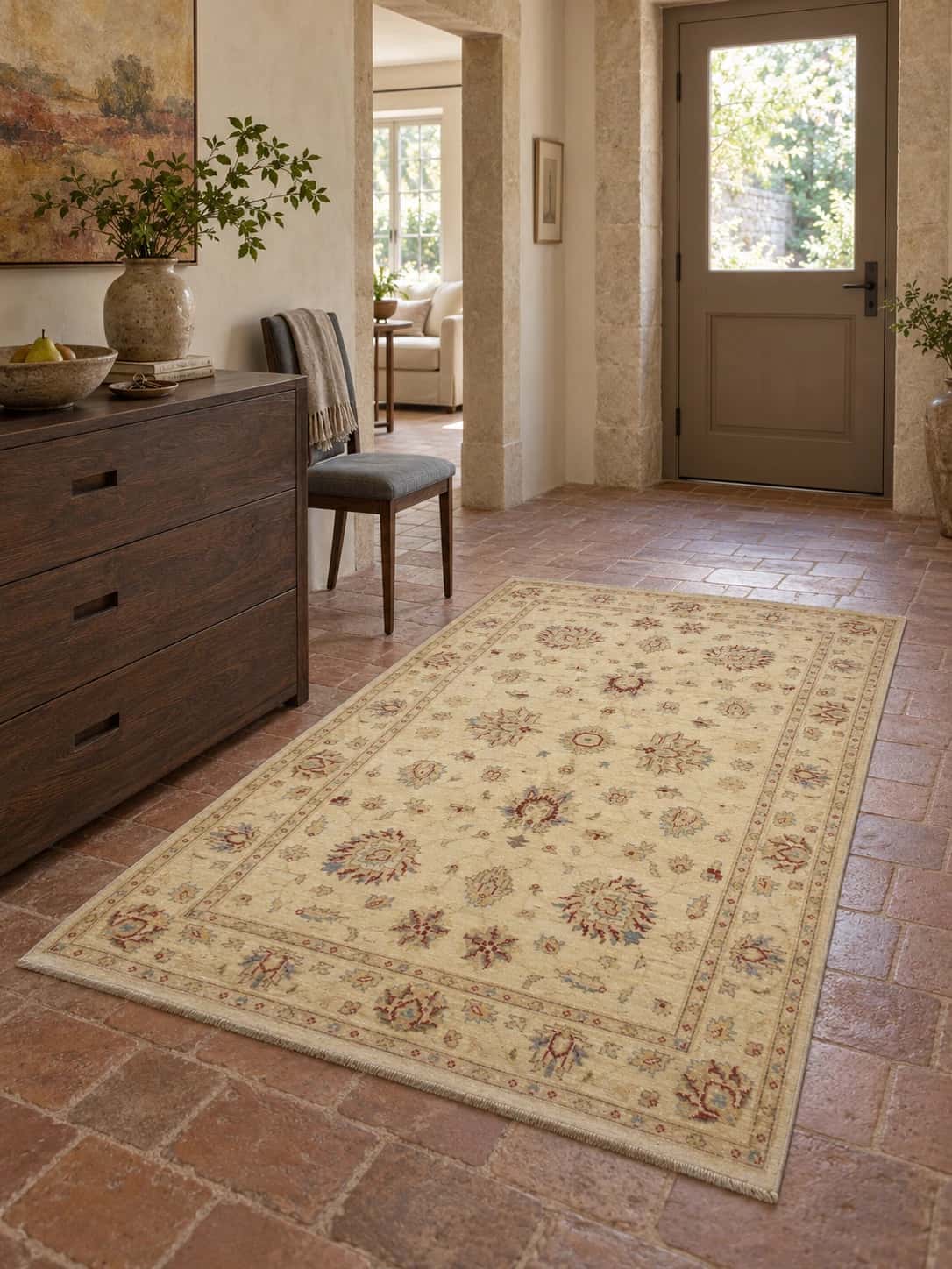 Pakistani Ziegler Rug, 137x216 cm, mainly yellow — In a room