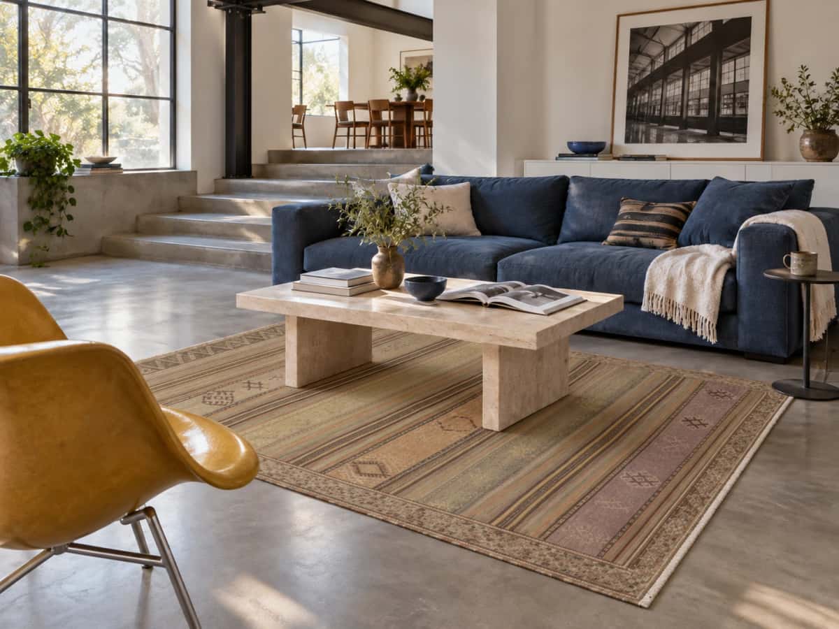 Persian Sumak Kilim rug, 161x178 cm, multicolored — In a room