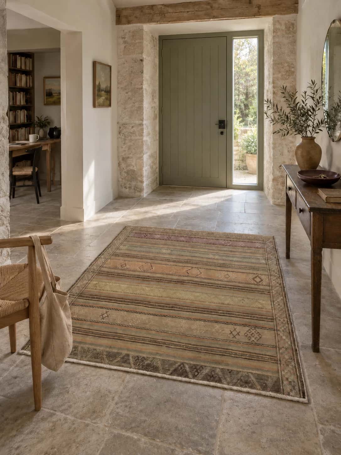 Persian Sumak Kilim rug, 161x178 cm, multicolored — In a room