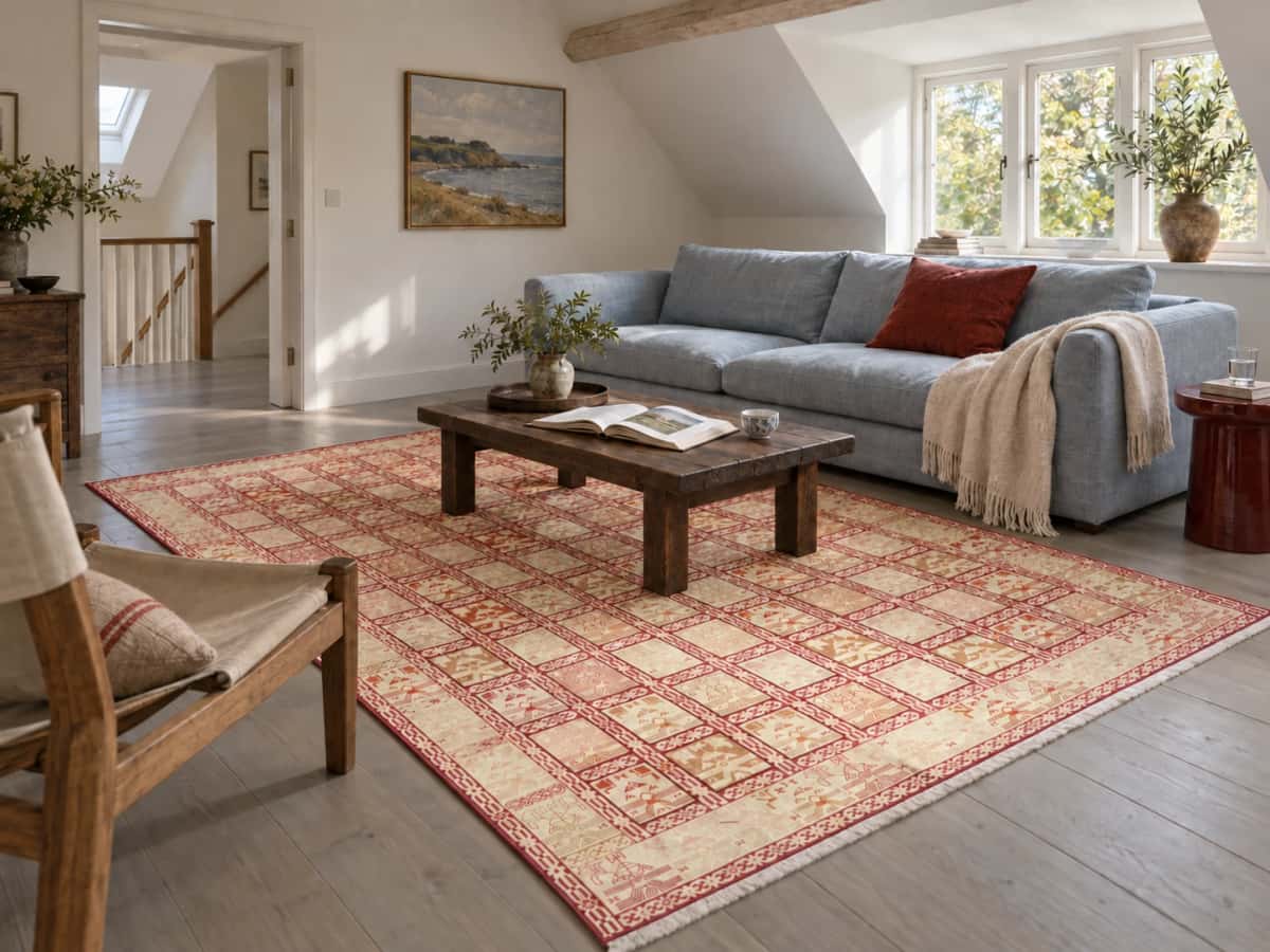 Persian rug, oriental, 198x280 cm, mainly beige — In a room
