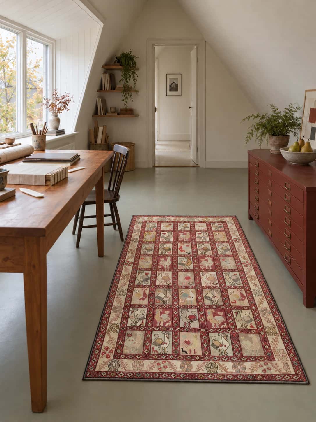 Persian rug, oriental, 118x188 cm, mainly beige and red — In a room