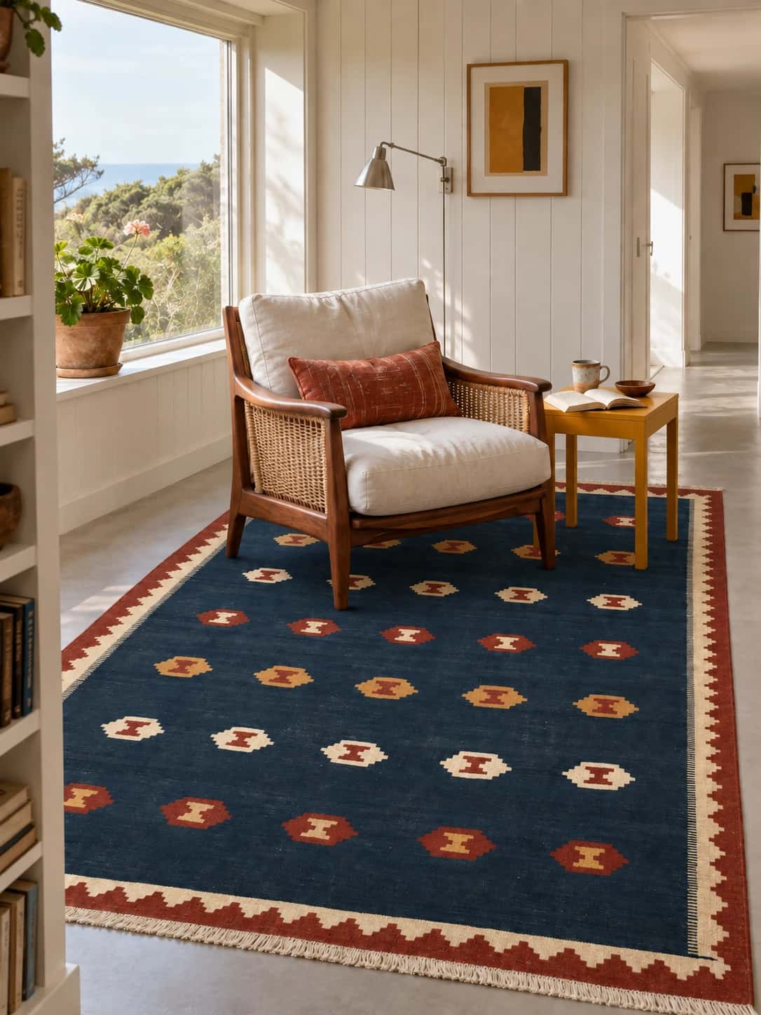 Persian Kilim, 172x238 cm, mainly blue — In a room