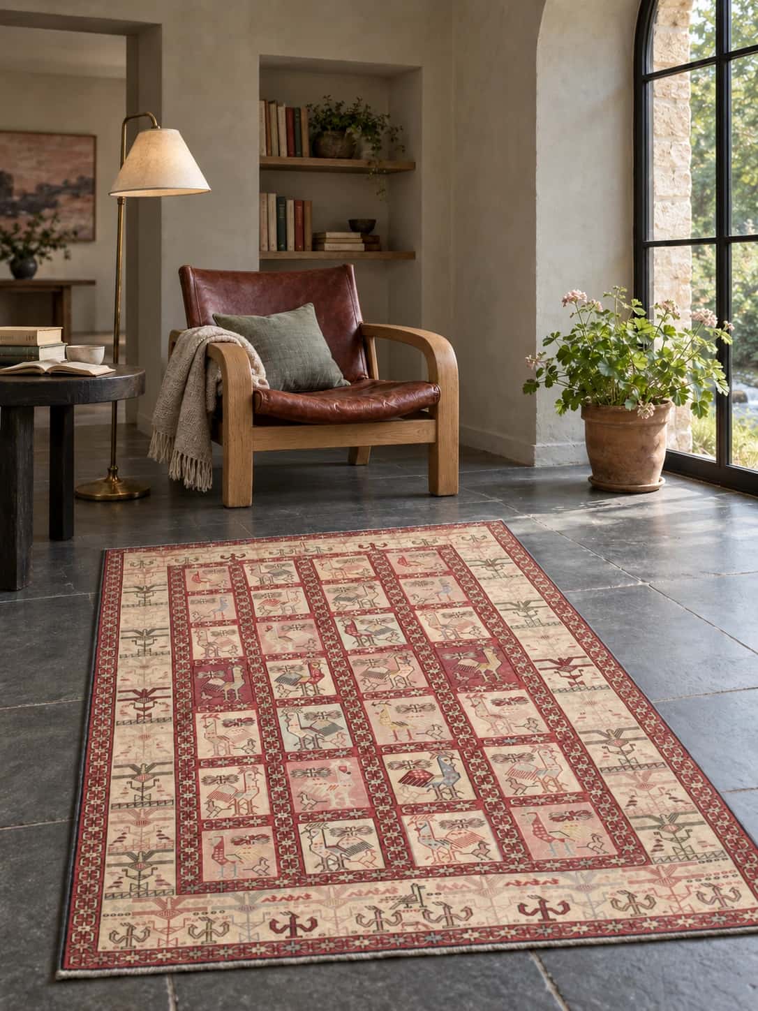 Persian rug, oriental, 120x198 cm, mainly beige and red — In a room