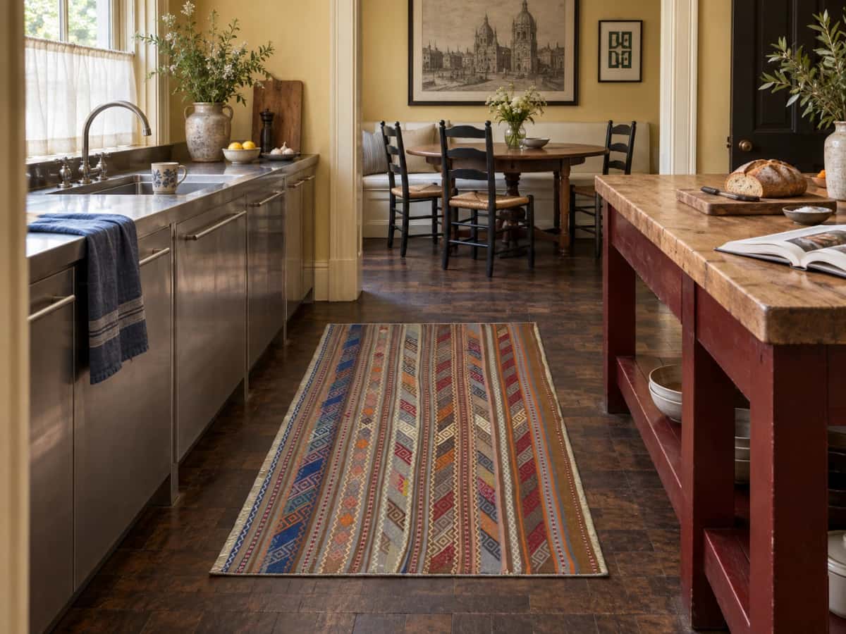 Persian Sumak Kilim rug, 94x163 cm, multicolored — In a room