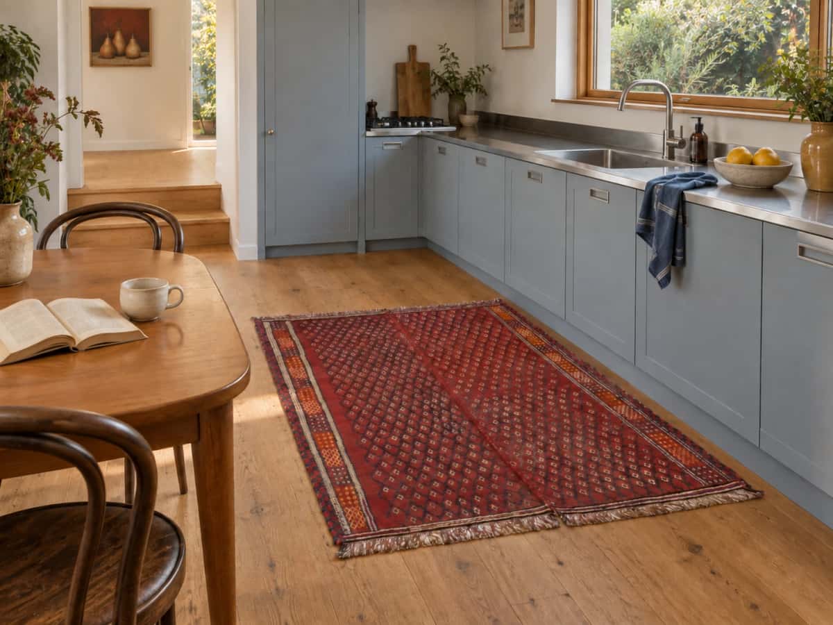 Persian Kilim, 136x153 cm, multicolored — In a room