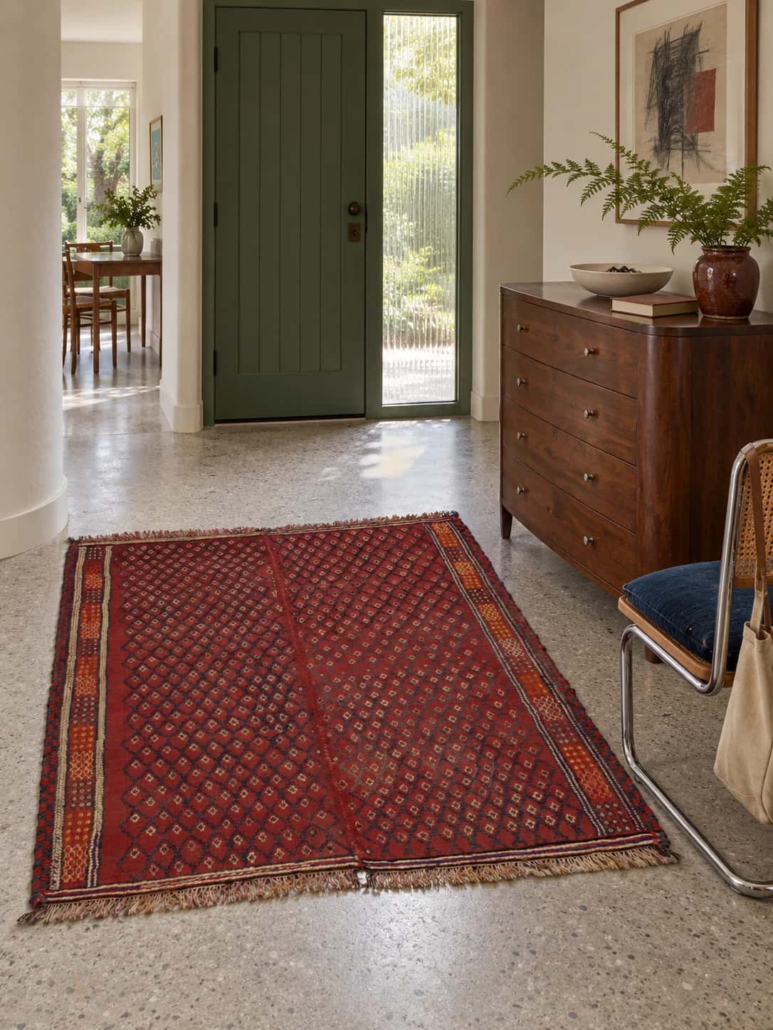 Persian Kilim, 136x153 cm, multicolored — In a room