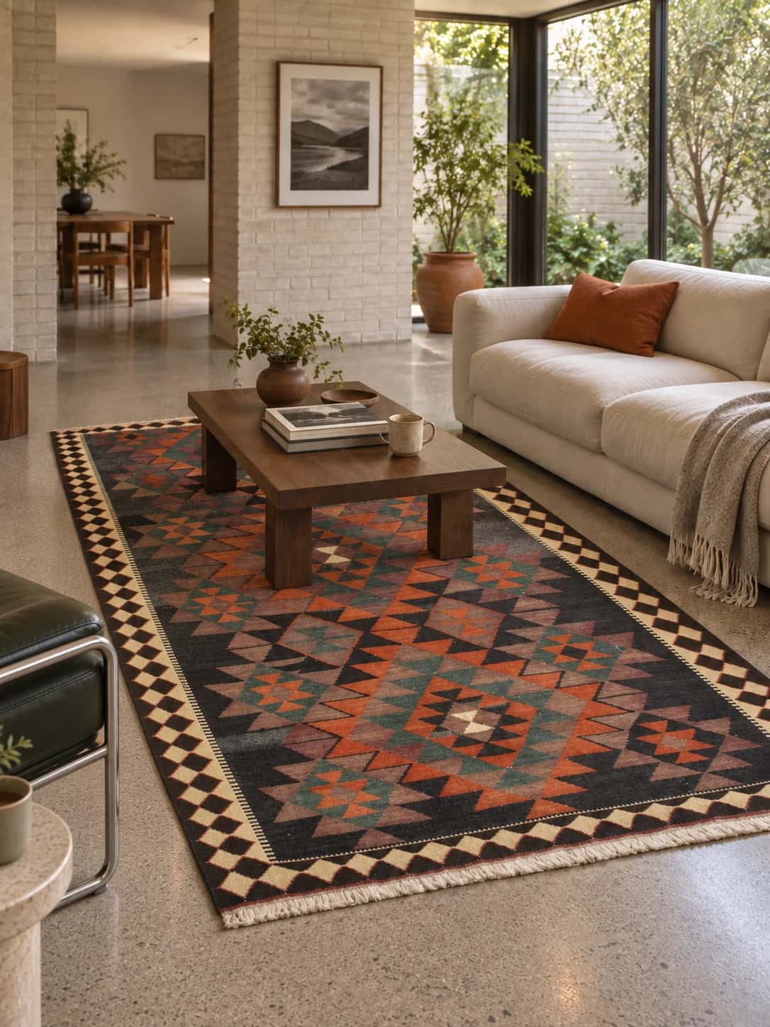 Persian Kilim, 137x250 cm, mainly orange — In a room