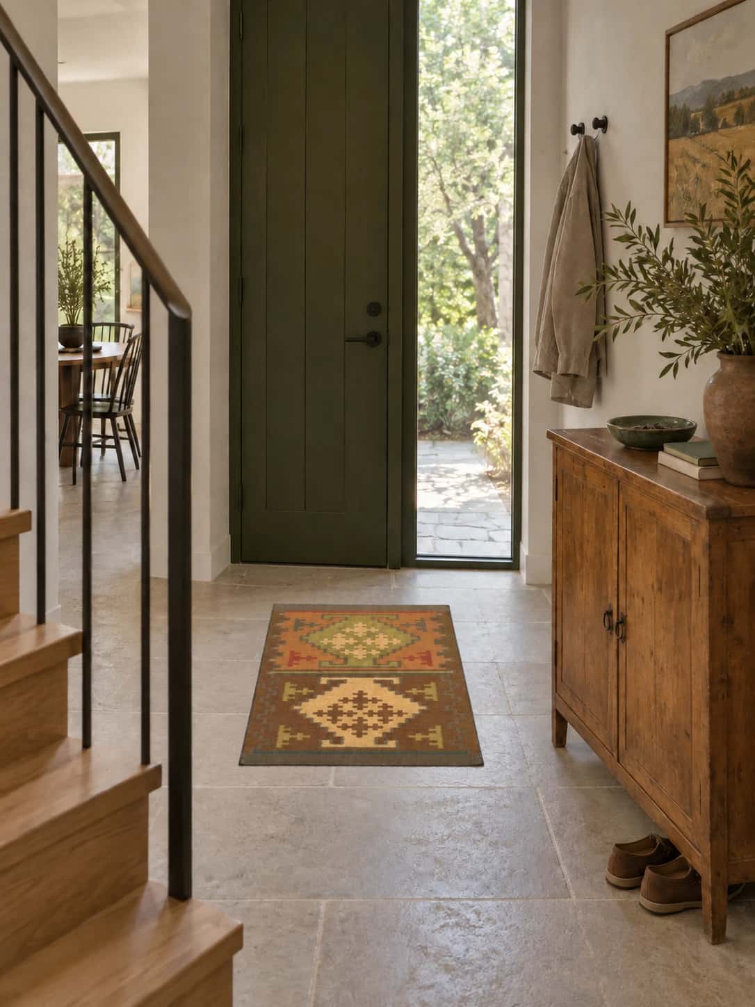 Indian Kilim, 60x90 cm, mainly brown — In a room