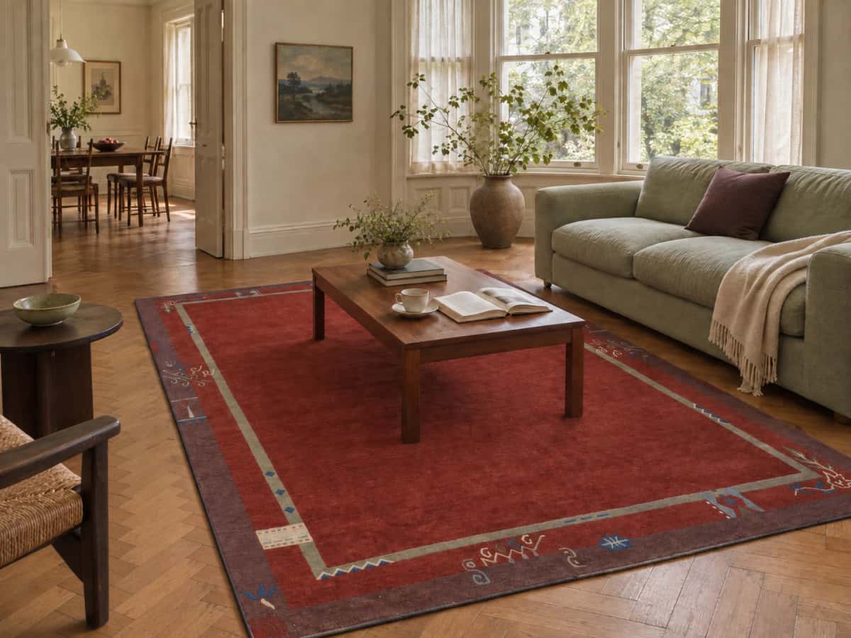 Nepalese Tibetan rug, oriental, 200x302 cm, mainly red — In a room