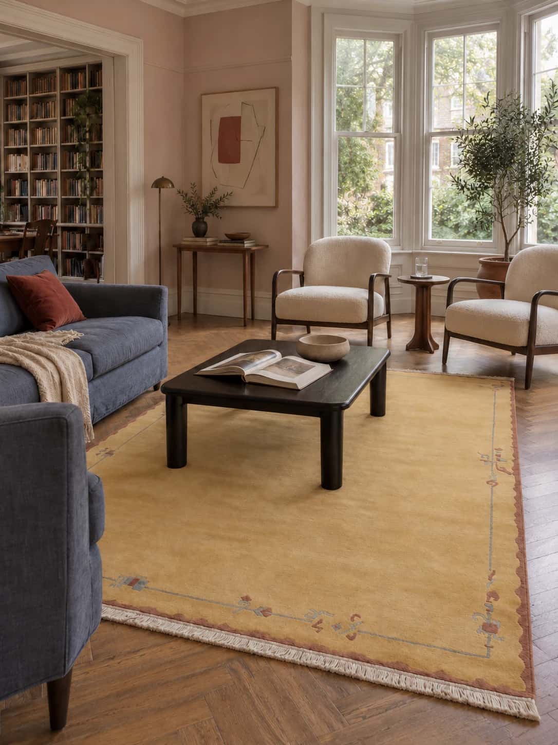 Nepalese Tibetan rug, oriental, 170x245 cm, mainly orange — In a room