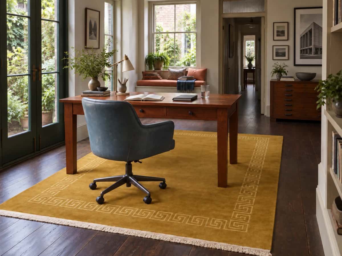 Nepalees tapijt Tibet, gebloemd, 175x243 cm, overwegend geel — In een kamer