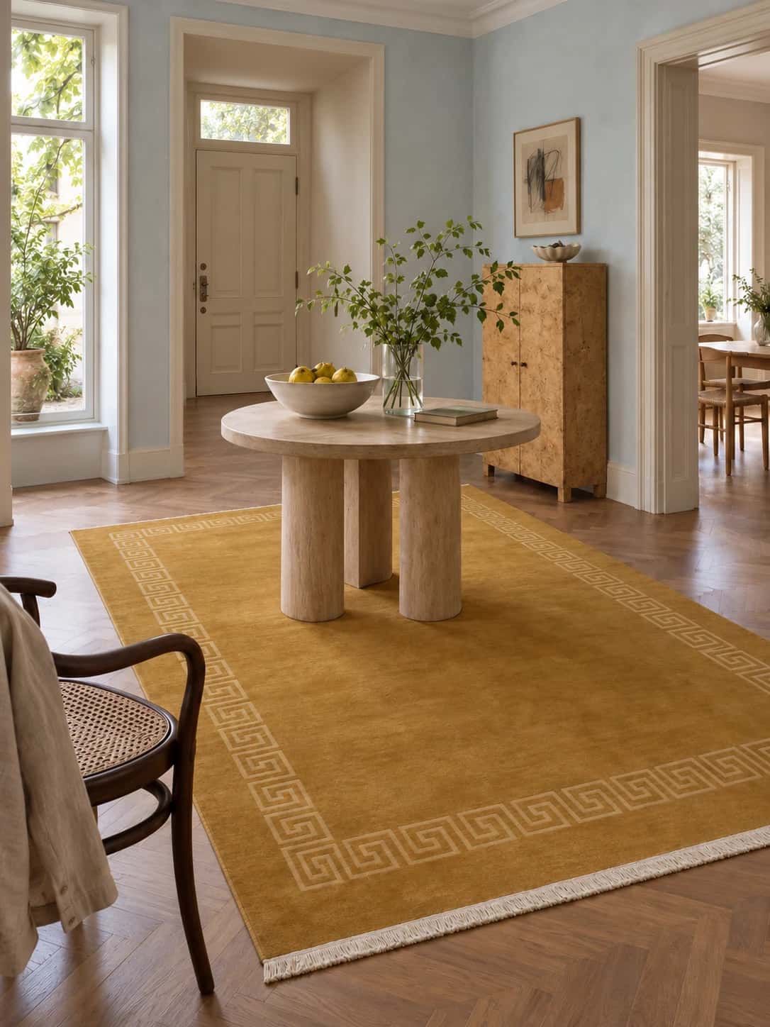 Nepalese Tibetan rug, floral, 175x243 cm, mainly yellow — In a room