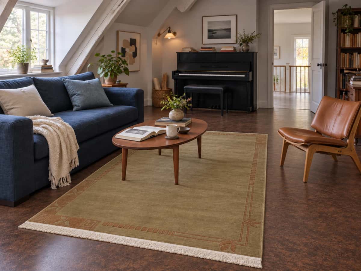 Nepalese Tibetan rug, oriental, 173x240 cm, mainly beige — In a room