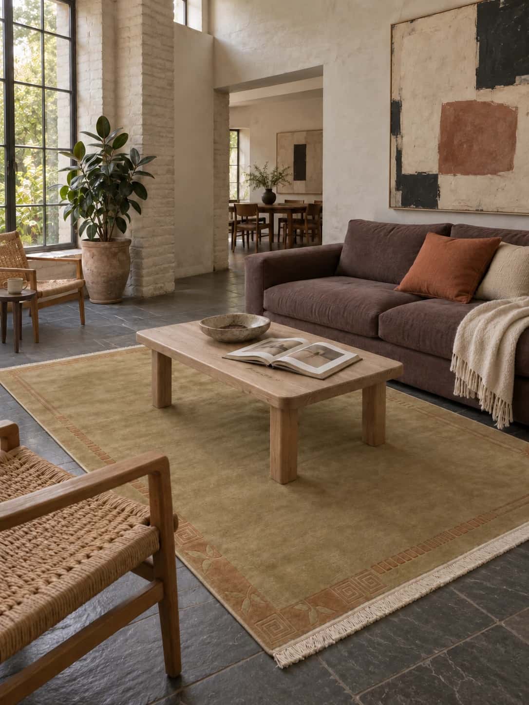 Nepalese Tibetan rug, oriental, 173x240 cm, mainly beige — In a room