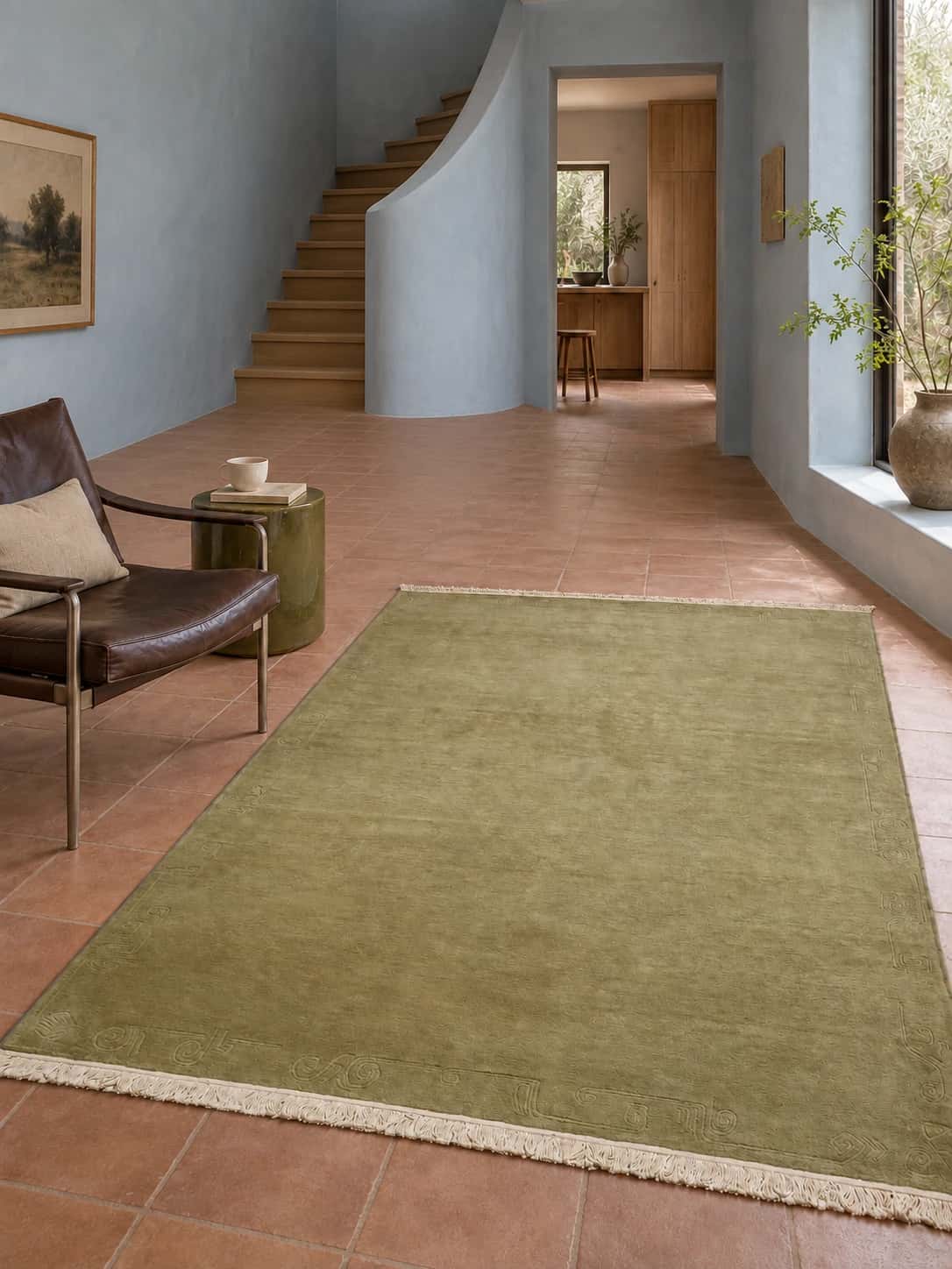 Nepalese Tibetan rug, oriental, 172x240 cm, mainly green — In a room