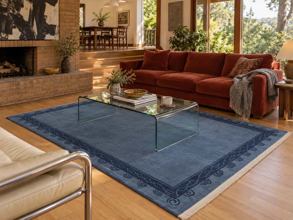 Nepalese Tibetan rug, oriental, 173x242 cm, mainly blue — In a room