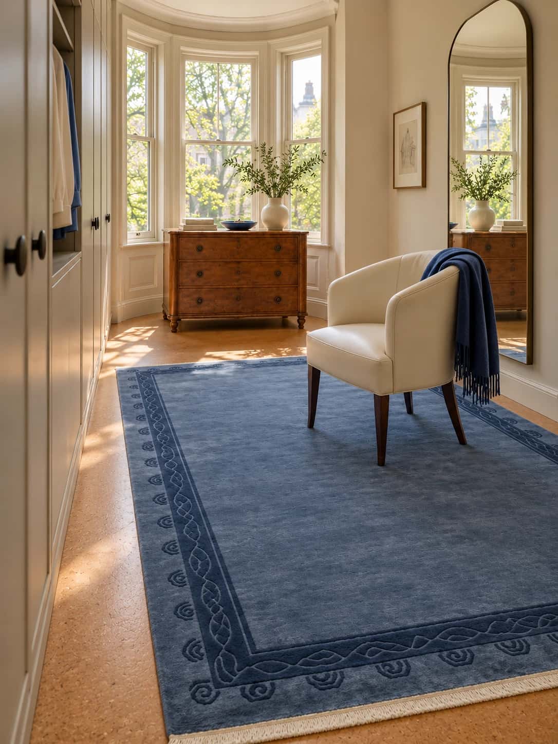 Nepalese Tibetan rug, oriental, 173x242 cm, mainly blue — In a room