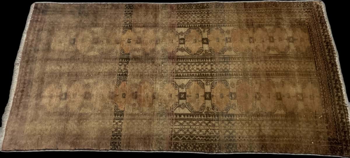 Persian rug of Baluch style in dimensions 182 centimeters length by 94 centimeters width with mainly brown colors — Perspective