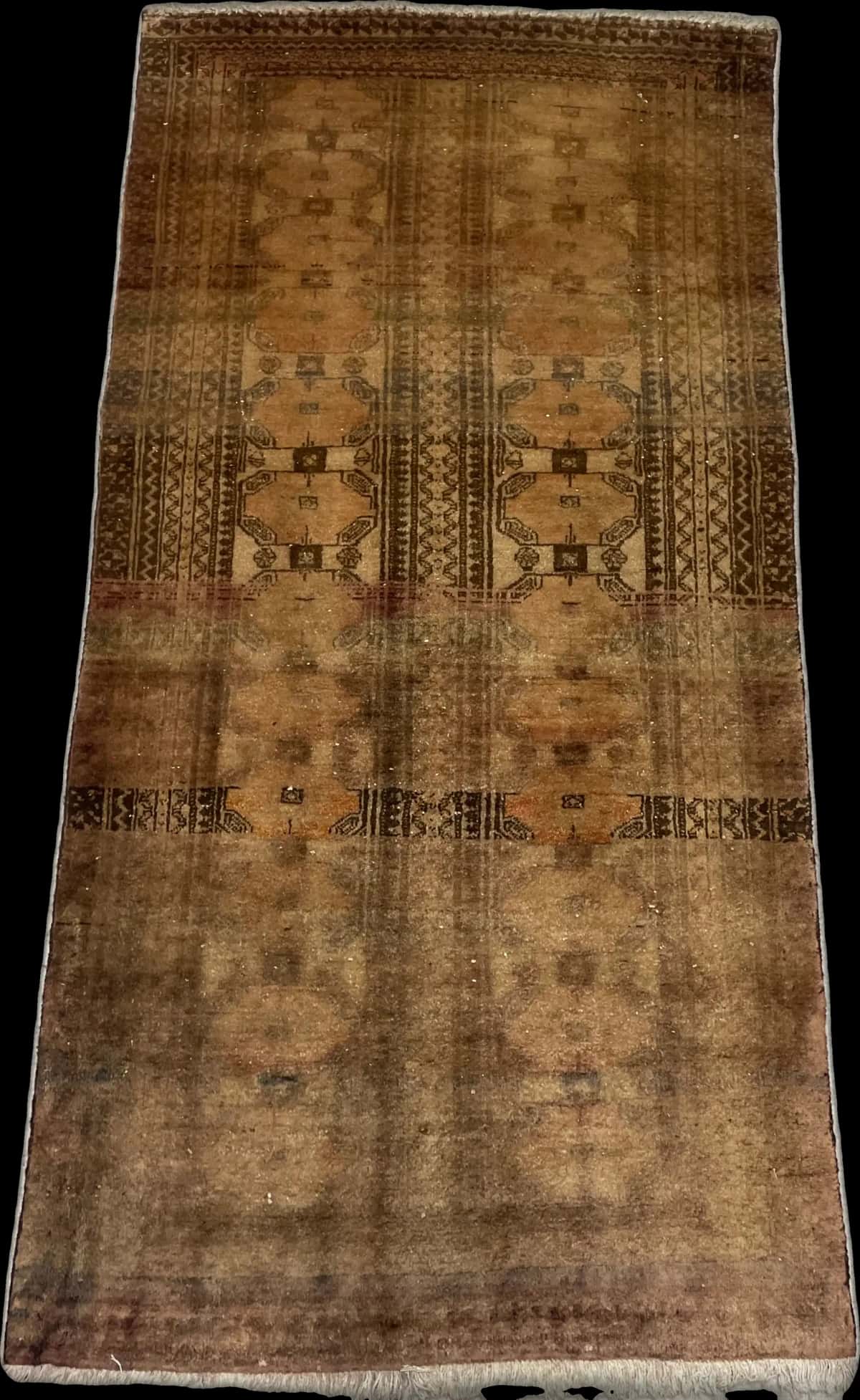 Persian rug of Baluch style in dimensions 182 centimeters length by 94 centimeters width with mainly brown colors — Perspective
