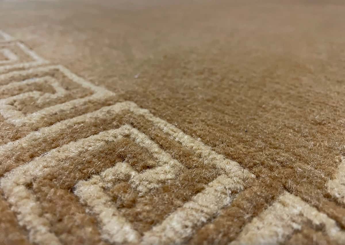 Nepali rug of Tibetan style in dimensions 166 centimeters length by 94 centimeters width with mainly yellow colors — Texture close-up