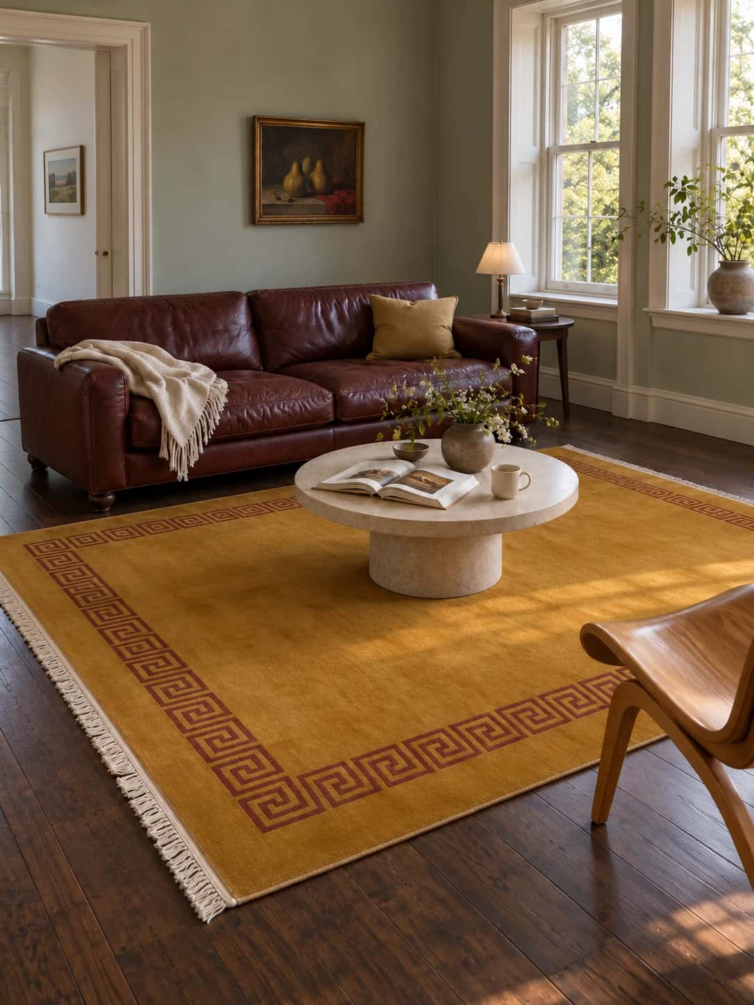 Nepalese Tibetan rug, oriental, 198x255 cm, mainly yellow — In a room